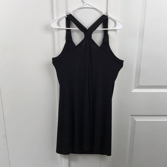 Black Mini Dress w/ Draped Neck & Beaded Accents - Picture 6 of 8